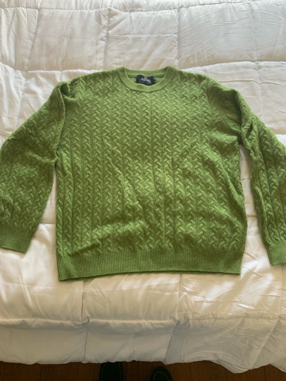 Allen Solly Lime Green Cable Knit Crewneck Sweater Large